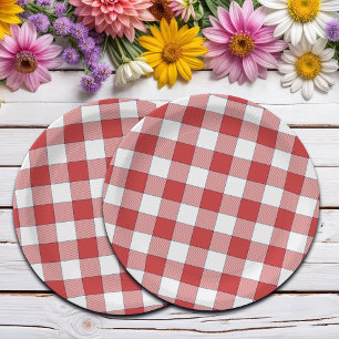 Elegant Countryside Picnic White Red Checkered Paper Plate