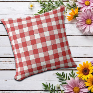Elegant Countryside Picnic White Red Chequered Cushion