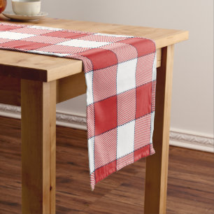 Elegant Countryside Picnic White Red Chequered Long Table Runner