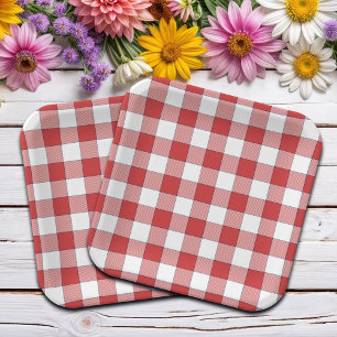 Elegant Countryside Picnic White Red Chequered Paper Plate
