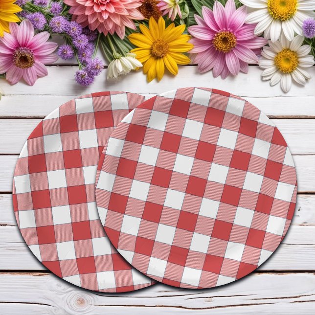 Elegant Countryside Picnic White Red Chequered Paper Plate (Creator Uploaded)