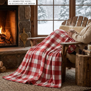 Elegant Countryside Picnic White Red Chequered Sherpa Blanket