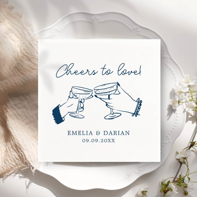 Elegant Couple Cheers to Love Minimalist Wedding Napkin (Creator Uploaded)