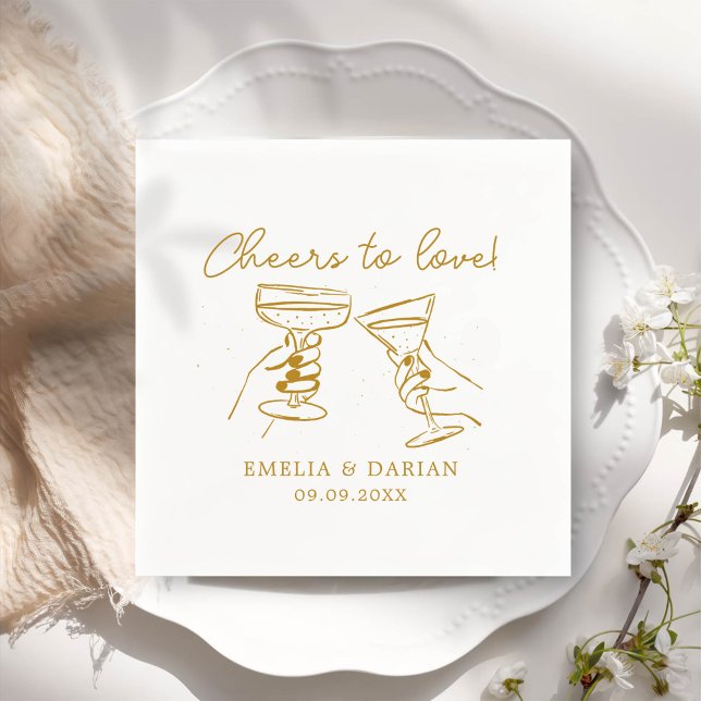 Elegant Couple Cheers to Love Minimalist Wedding Napkin (Creator Uploaded)