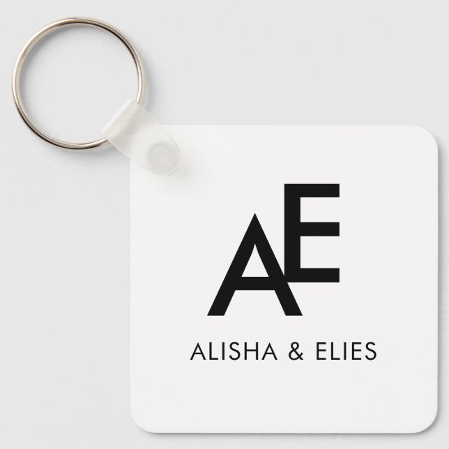 Elegant Couple Monogram | Simple Black & White  Key Ring (Front)
