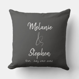 Elegant Couple Names Date Script Typography Grey Cushion