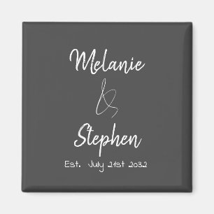 Elegant Couple Names Date Script Typography Grey Magnet