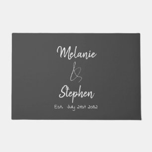 Elegant Couple Names Date Typography Grey Script Doormat