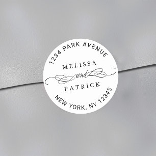 Elegant Couple Names Wedding Return Address Classic Round Sticker