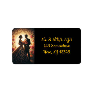 Elegant Couple Silhouette with Roses Label