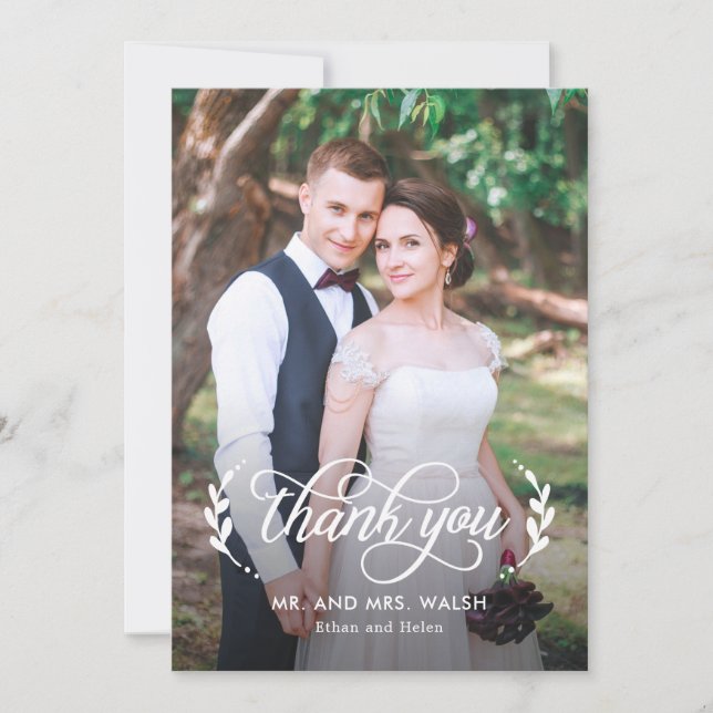 Elegant Couple Wedding Thank You Photo Card (Front)