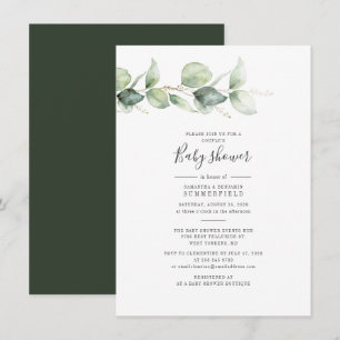 Elegant Couples Baby Shower Eucalyptus Foliage Invitation