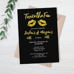Elegant Couples Black Gold Kisses Joint Birthday Invitation