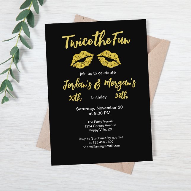 Elegant Couples Black Gold Kisses Joint Birthday Invitation (Creator Uploaded)