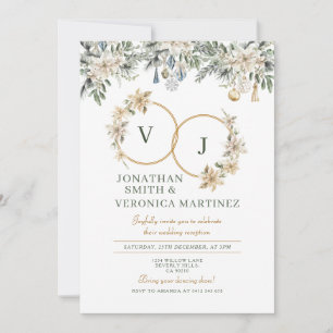 Elegant Couples Christmas Wedding Reception Floral Invitation