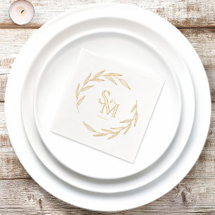 Elegant Couples Monogram Initials Date Gold Foil Napkins