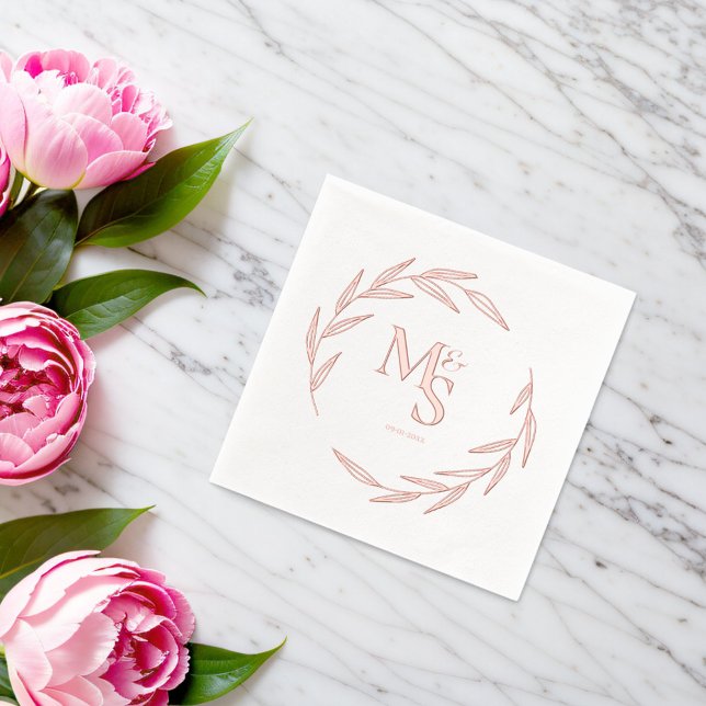 Elegant Couples Monogram Initials Date Rose Gold Foil Napkins (Creator Uploaded)