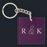 Elegant couples monogrammed key ring<br><div class="desc">personalised wedding keychain featuring elegant light beige initials on a rich dark purple background. Perfect for couples, 
Custom it now to add couples initials.</div>