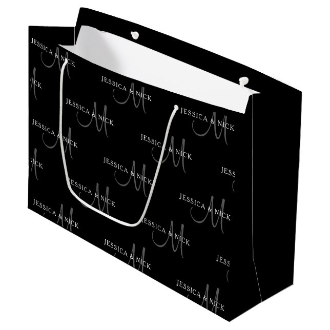 Elegant Couples Names & Monogram Large Gift Bag (Front Angled)
