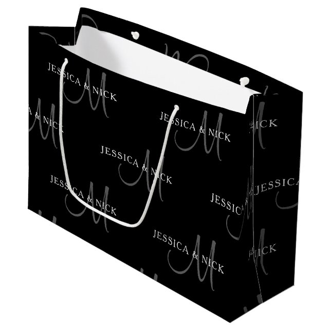 Elegant Couples Names & Monogram Large Gift Bag (Front Angled)