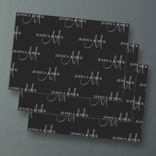 Elegant Couples Names & Monogram Wrapping Paper Sheet