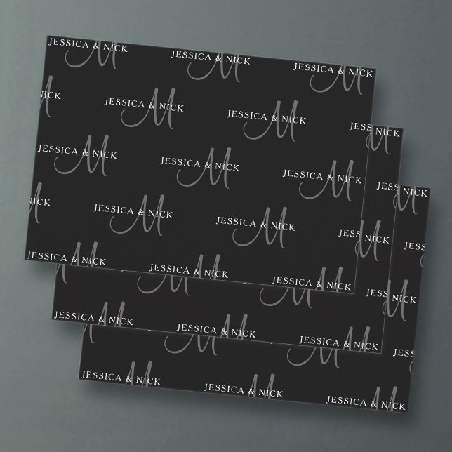 Elegant Couples Names & Monogram Wrapping Paper Sheet (Creator Uploaded)