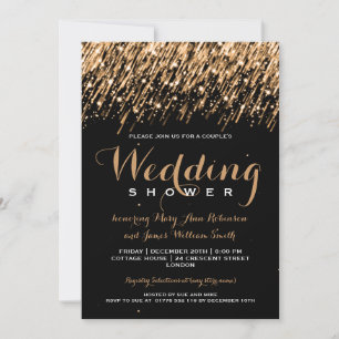 Elegant Couples Shower Falling Stars Gold Invitation