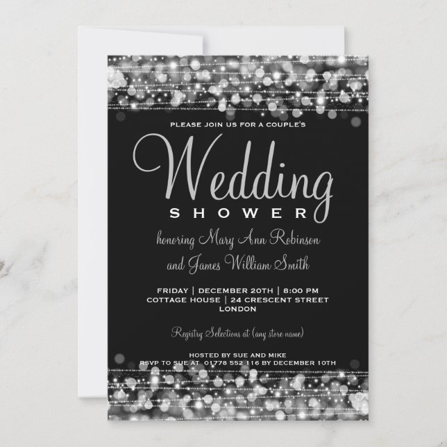 Elegant Couples Shower Party Sparkles Silver Invitation (Front)