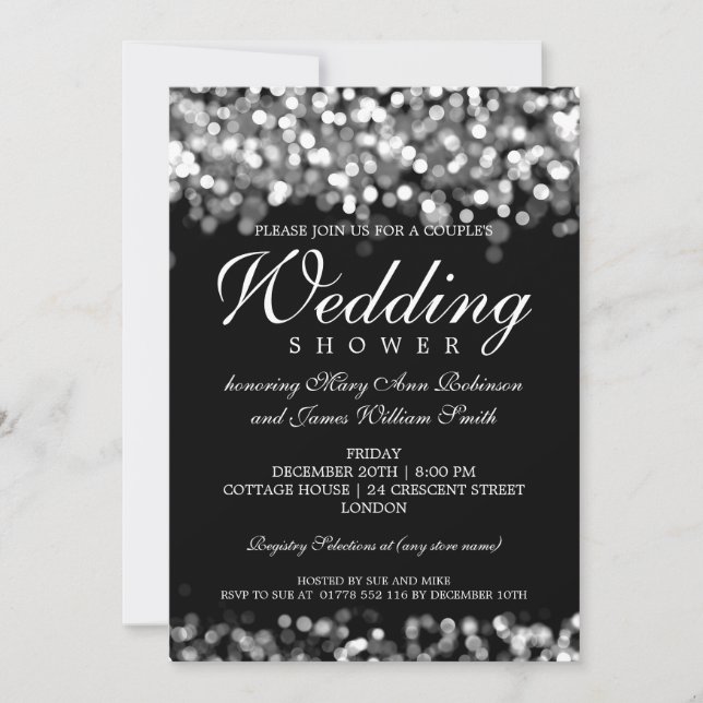 Elegant Couples Shower Silver Lights Invitation (Front)