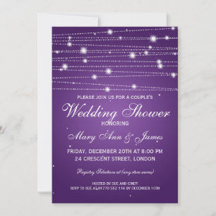 Elegant Couples Shower Sparkling Lines Purple Invitation