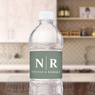  Elegant Couples Wedding Monogram Personalised Water Bottle Label