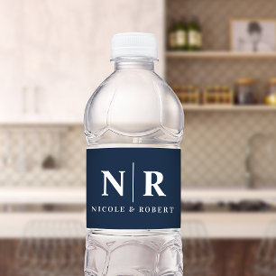  Elegant Couples Wedding Monogram Personalised Water Bottle Label