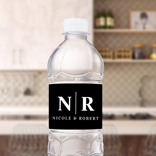  Elegant Couples Wedding Monogram Personalised Water Bottle Label (Creator Uploaded)