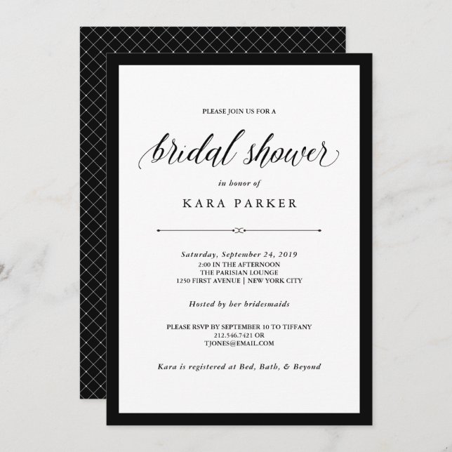 Elegant Couture | Black and White Bridal Shower Invitation (Front/Back)