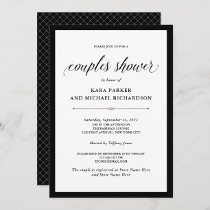 Elegant Couture Black and White Couples Shower Invitation