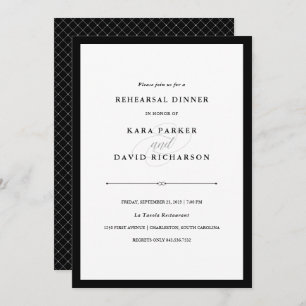Elegant Couture   Black and White Rehearsal Dinner Invitation