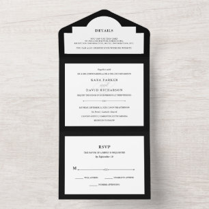 Elegant Couture   Black and White Wedding All In One Invitation