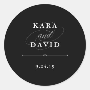Elegant Couture   Black and White Wedding Classic Round Sticker