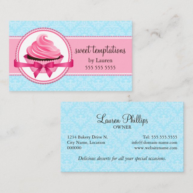 Elegant Couture Cupcake Bakery Business Card (Front/Back)