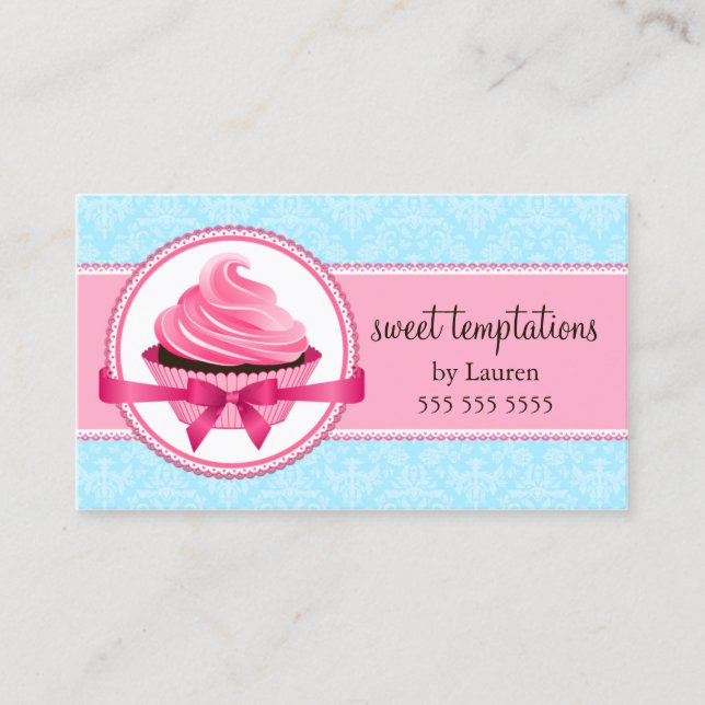 Elegant Couture Cupcake Bakery Business Card (Front)