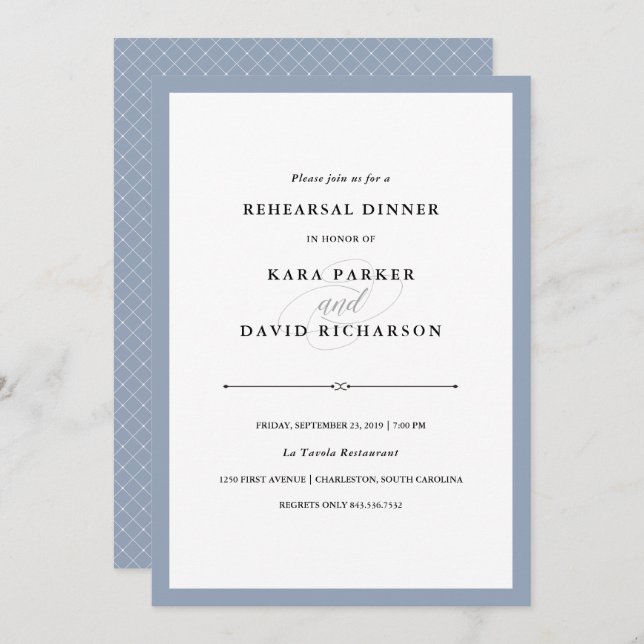 Elegant Couture | Dusty Blue Rehearsal Dinner Invitation (Front/Back)