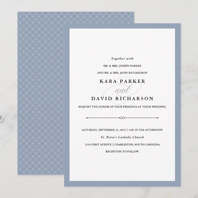 Elegant Couture | Dusty Blue Wedding Invitation (Front/Back)