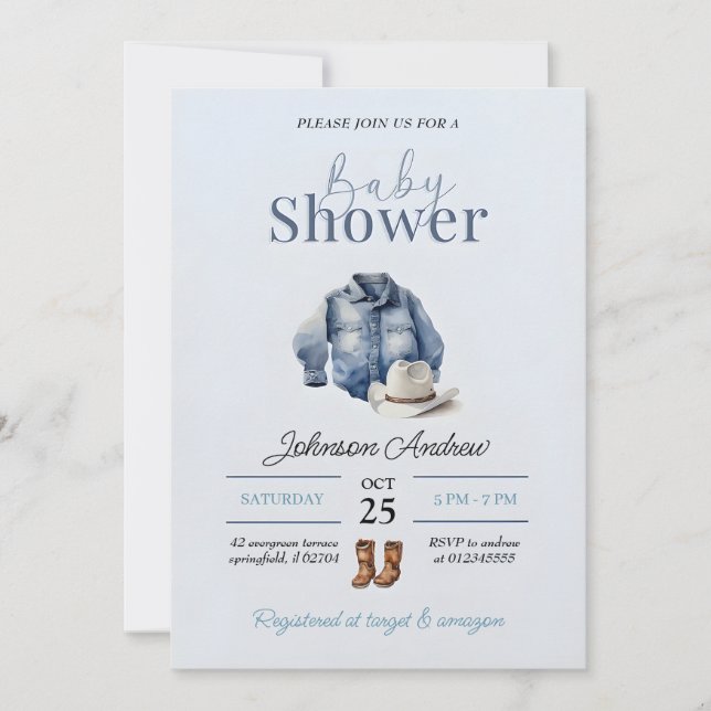 Elegant Cowboy Baby Shower Invitation (Front)