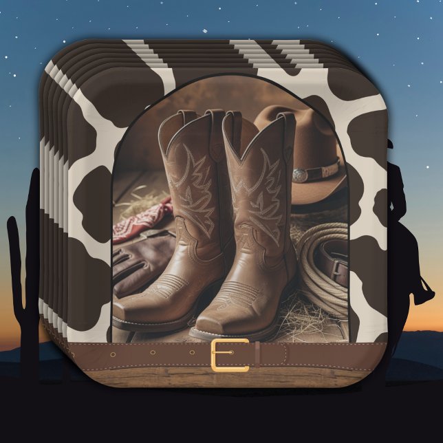 Elegant Cowgirl Boots Baby Shower Paper Plate (Creator Uploaded)