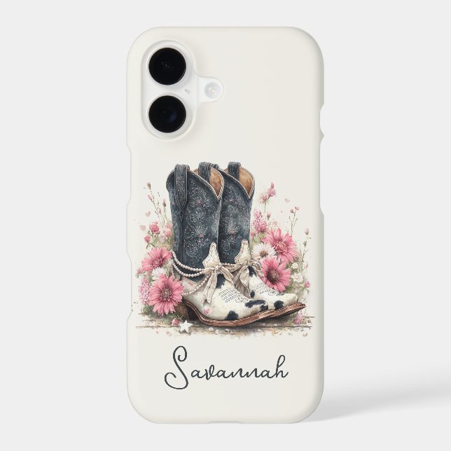 Elegant Cowhide Boots with Flowers Monogrammed (Back)