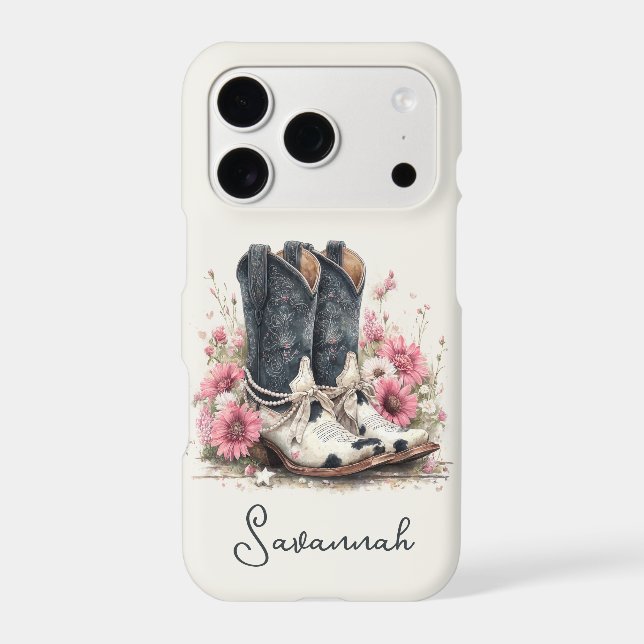 Elegant Cowhide Boots with Flowers Monogrammed (Back)