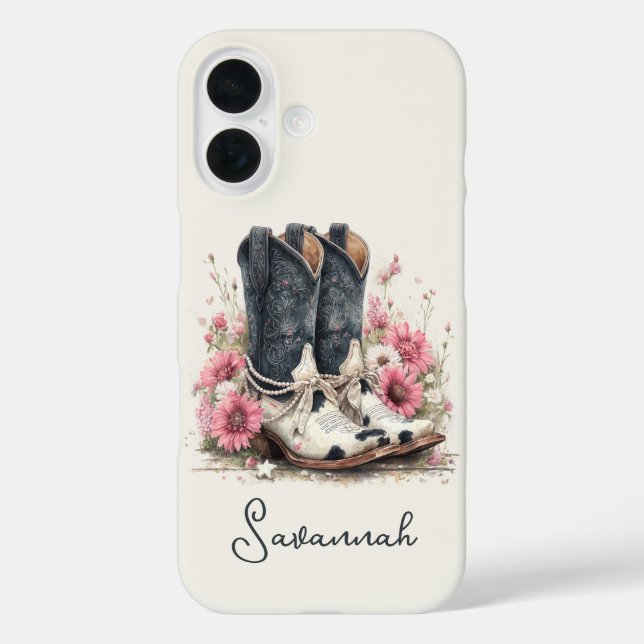 Elegant Cowhide Boots with Flowers Monogrammed Case-Mate iPhone Case (Back)