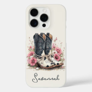 Elegant Cowhide Boots with Flowers Monogrammed iPhone 16 Pro Case