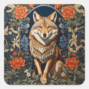 Elegant Coyote William Morris Inspired  Square Sticker