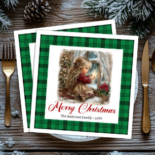 Elegant Cozy Christmas Scene Family Name Napkins